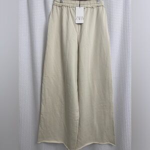 Zara Off-White Wide-Leg Trousers/ Size Medium